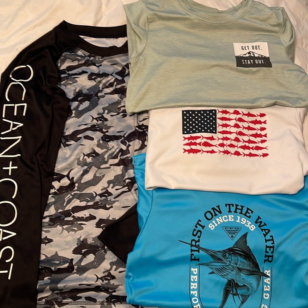 Lot of 4 quick dry fishing shirts all fit 10/12 Boys